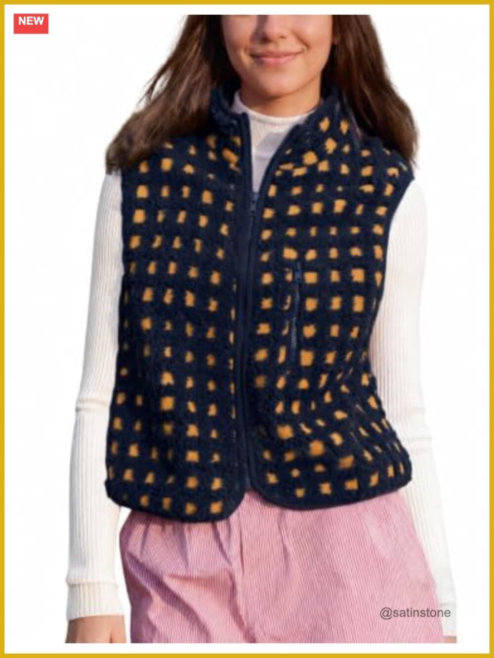 Cropped Sherpa Fleece Vest Plaid Zip Up Sleeveless Jacket Pockets